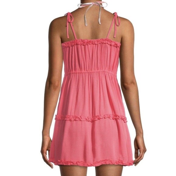 BCBGENERATION Dress Sleeveless Sundress Mini Ruffle Coverup Coral Gauze‎ XL NWT - Picture 2 of 6
